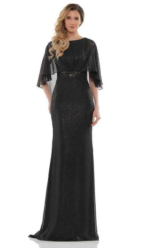 Ruffled - sleeve wedding guest dresses in light blue for a spring weddingCape Style Sheath Evening Gown  MV1130