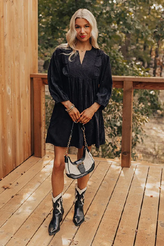 Polyester mini dresses for easy careCappuccino Cutie Corduroy Mini Dress in Black