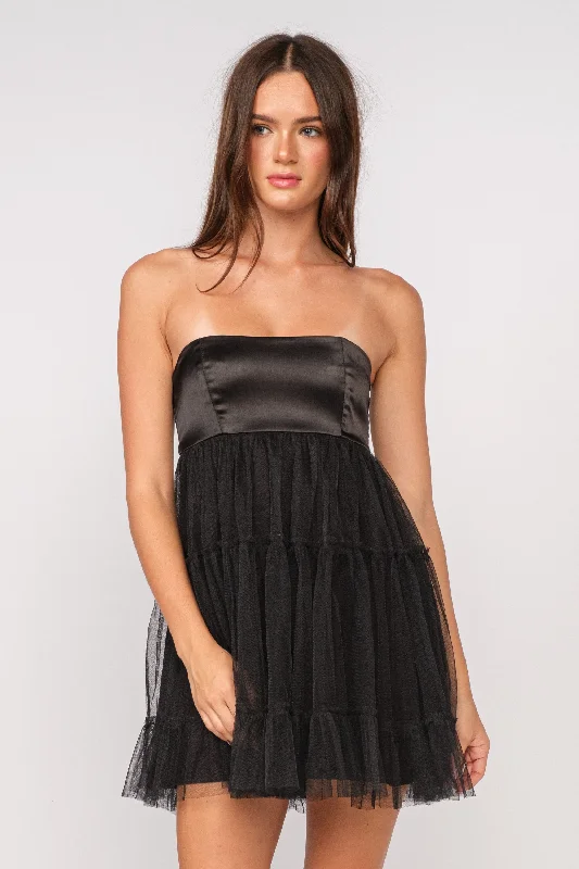 Mini dresses with wrap - around stylesCharlie Black Strapless Organza Mini Dress