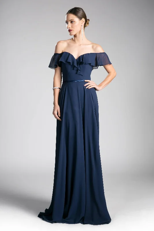 Bow - backed wedding guest dresses in silk for a luxurious feelCinderella Divine CJ246 Off Shoulder Ruffled Chiffon Empire Waist Formal Dress
