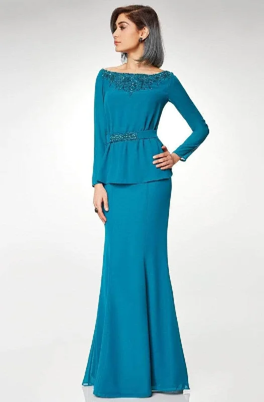 Sheer wedding guest dresses with lace inserts and long sleevesClarisse M6538 - Long Sleeve Chiffon Formal Dress