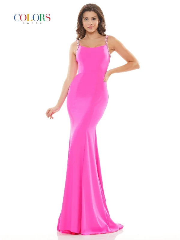 Wedding guest dresses with button - down fronts and A - line silhouettesColors 2695 Colors Long Formal Fitted Prom Dress