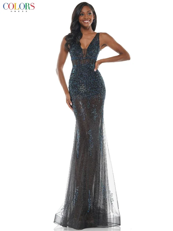 Wrap - style wedding guest dresses with bow accentsColors 2563 Colors Long Formal Sleeveless Prom Gown