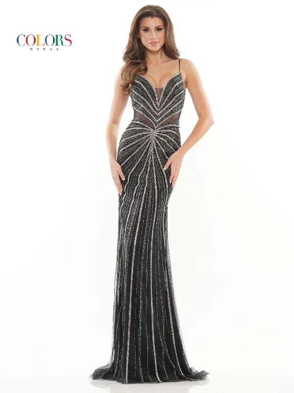 Polka - dot - printed wedding guest dresses with short sleevesColors 2767 Colors Long Formal Spaghetti Strap Prom Dress