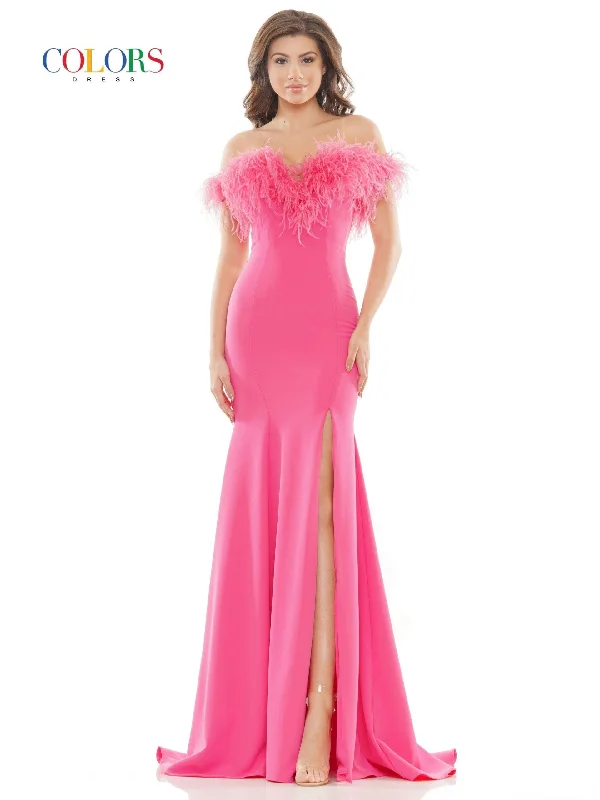Lace - trimmed wedding guest dresses in blush pinkColors 2663 Colors Long Off Shoulder Formal Prom Dress