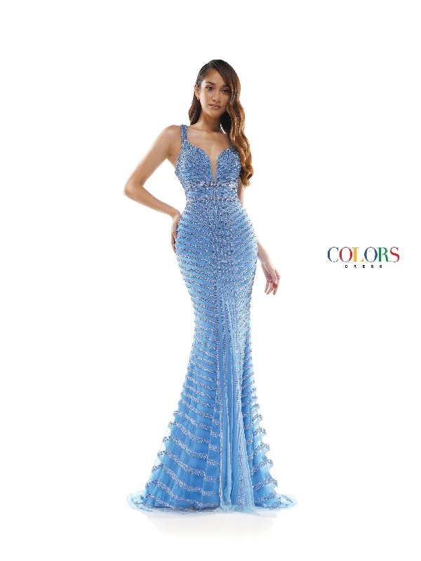 Maxi wedding guest dresses with floral prints for summer weddingsColors 2337 Colors Long Sleeveless Formal Fitted Prom Gown
