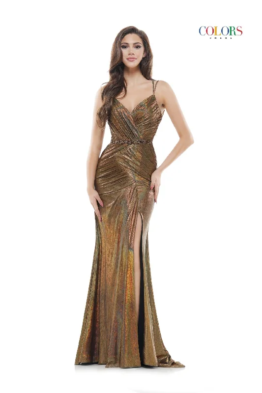 Velvet - trimmed wedding guest dresses in burgundy for a formal eventColors 2570 Colors Long Spaghetti Strap Fitted Prom Dress