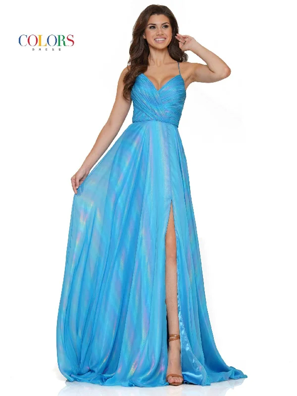Plaid wedding guest dresses in muted colors for a fall weddingColors 2765 Colors Long Spaghetti Strap Sexy Prom Dress