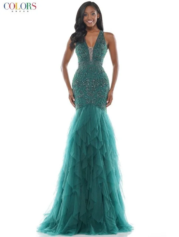 Cotton wedding guest dresses with smocked details for a casual weddingColors 2758 Colors Prom Long Formal Beaded Dress