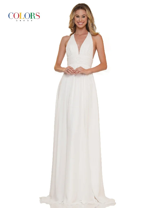 Halter - neck wedding guest dresses with beaded strapsColors 2734 Colors Prom Long Halter Chiffon Formal Dress