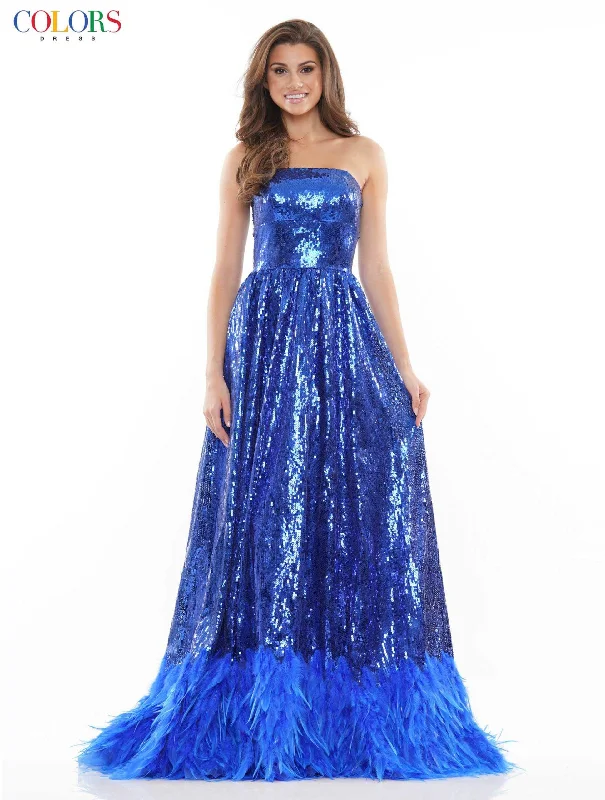 Wedding guest dresses with cold - shoulder designs and solid colorsColors 2775 Colors Prom Long Strapless Formal Dress
