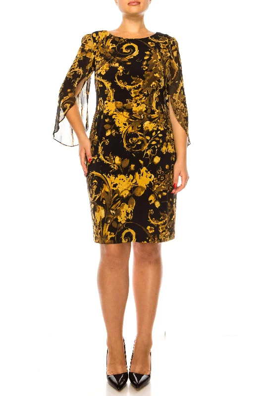Wedding guest dresses with patchwork designs for a unique lookConnected Apparel TCC97727 - Sheer Sleeve Floral Printed Formal Dress