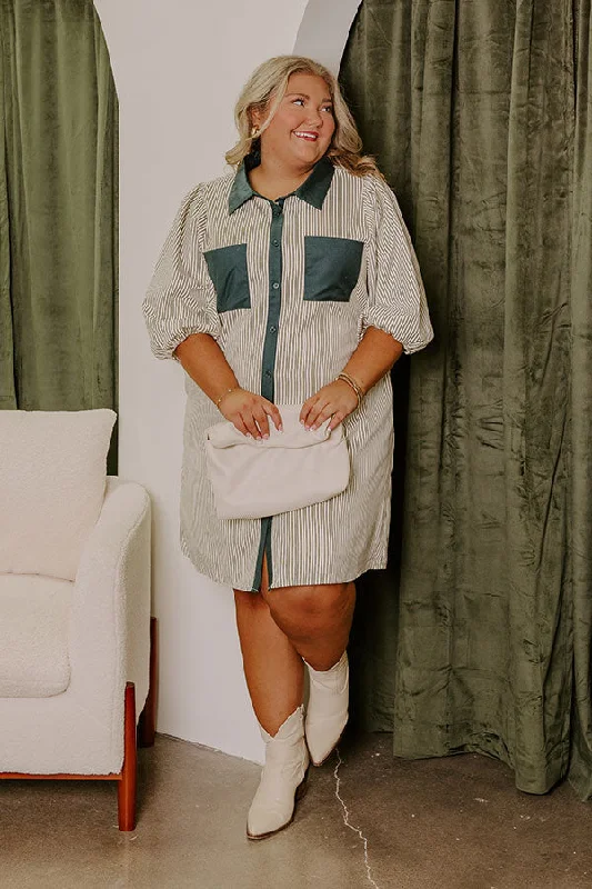 Mini dresses with pocket details for added functionalityCountry Club Cutie Button Down Mini Dress in Deep Forest Curves
