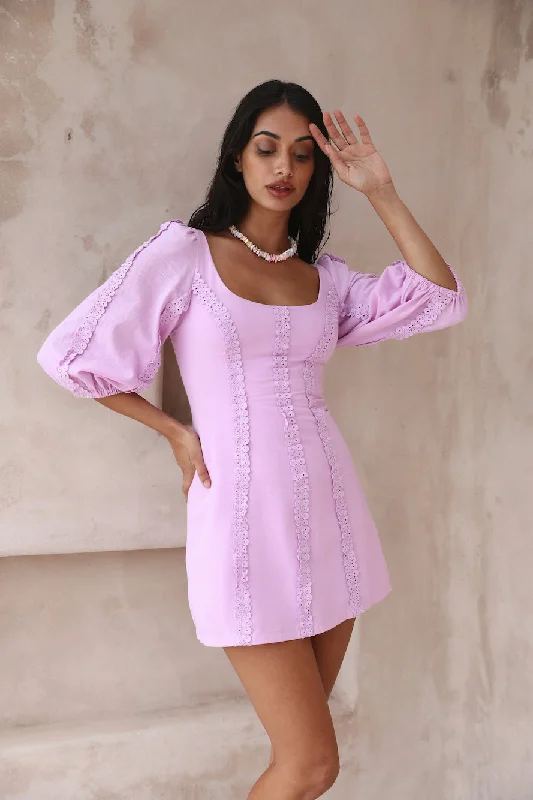 Mini dresses with polka dot patternsCrashing Into You Dress Purple