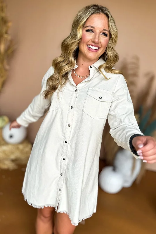 Mini dresses with wrap - around stylesCream Button Front Roll Tab Shirt Dress