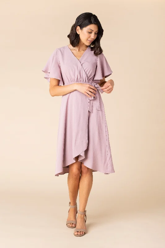 Cotton mini dresses for a comfortable everyday optionDaphne Tulip Wrap Dress - Mauve