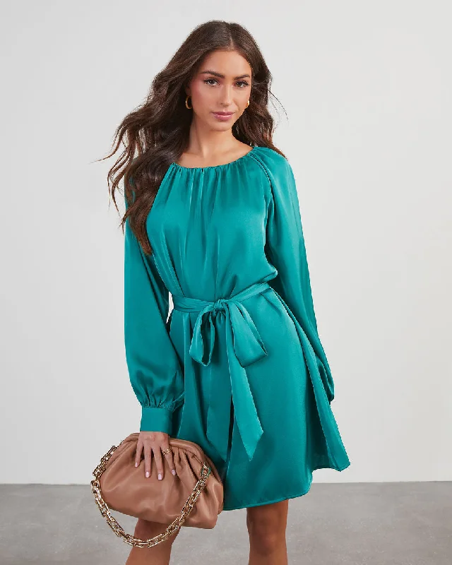 Polyester mini dresses for easy careDecklan Satin Tie Waist Mini Dress