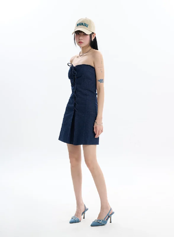 Animal print mini dresses for a bold statementDenim Tube Dress IF413