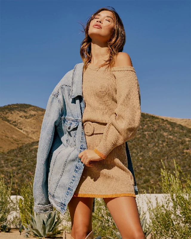 Mini dresses with criss - cross backs for a flirty lookDennis Off The Shoulder Mini Sweater Dress