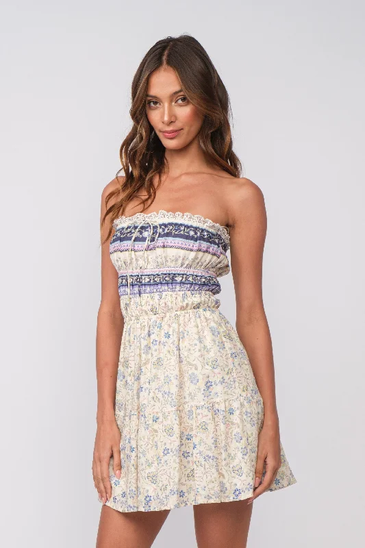 Mini dresses with polka dot patternsElizabeth Cream Floral Strapless Mini Dress