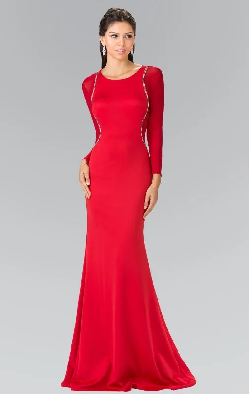 Wedding guest dresses with patchwork designs for a unique lookElizabeth K - GL2284 Beaded Scoop Neck Rome Jersey Sheath Dress