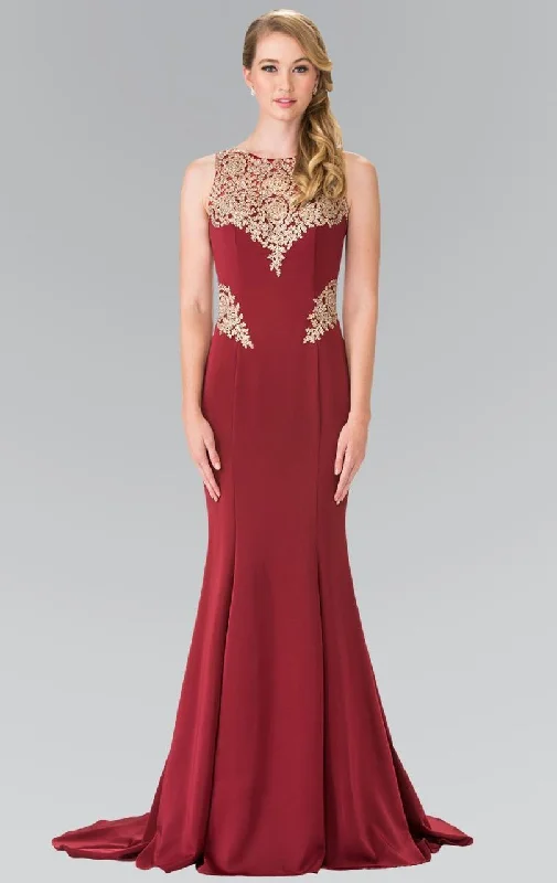 Bow - backed wedding guest dresses in silk for a luxurious feelElizabeth K - GL2312 Embellished Scoop Neck Rome Trumpet Dress