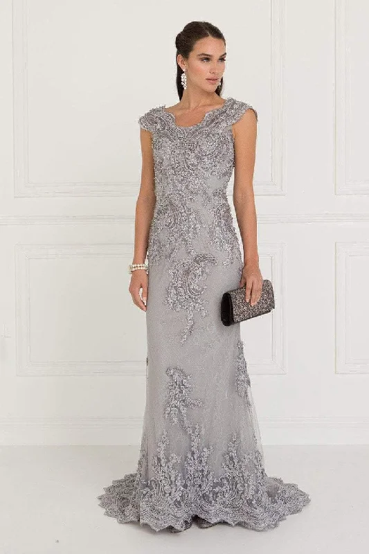Wedding guest dresses with mesh panels and empire waistsElizabeth K - GL1540 Lace Embroidered V-neck Sheath Dress
