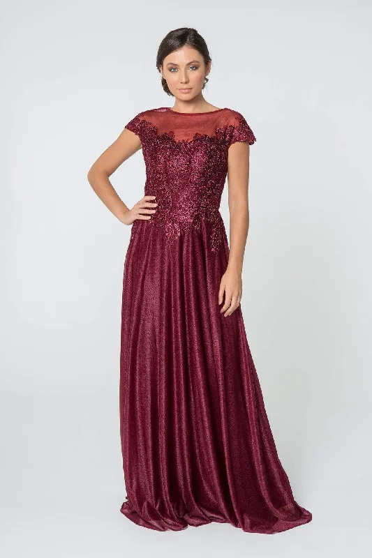 Ribbed - texture wedding guest dresses in neutral colorsElizabeth K - GL2828 Embellished Lace Bateau Chiffon A-line Gown