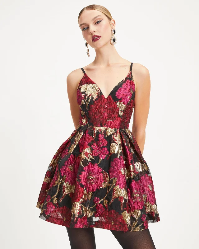 Mini dresses with asymmetric hems for a fashion - forward lookFairest Of Them All Floral Metallic Organza Mini Dress Mini dresses with asymmetric hems for a fashion - forward lookFairest Of Them All Floral Metallic Organza Mini Dress