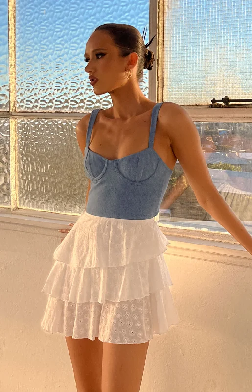 Satin mini dresses for a luxurious feelFashion Flare Light Wash Denim Corset Mini Dress