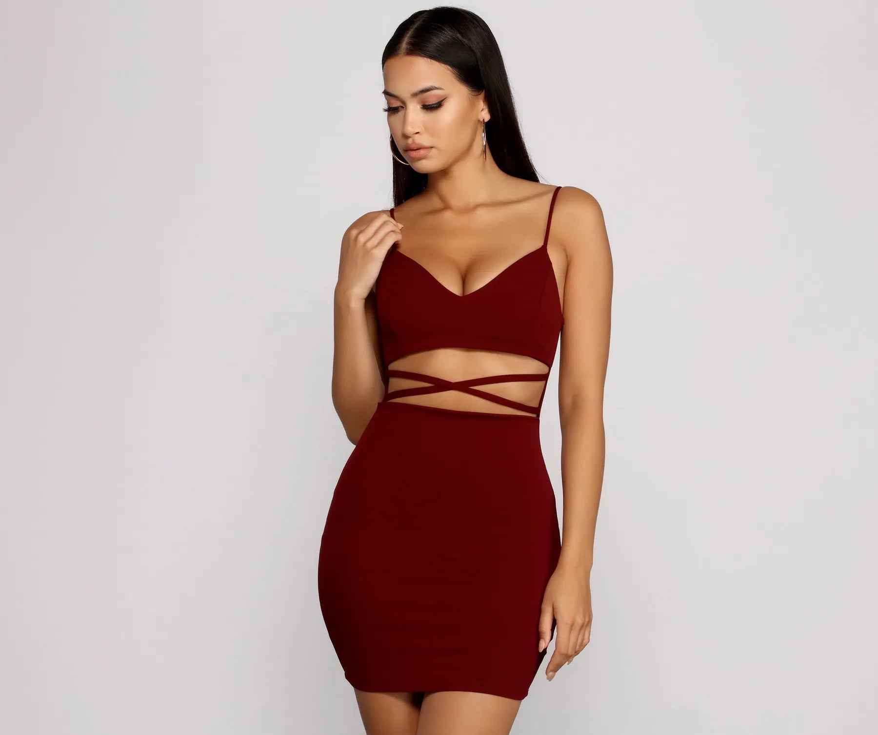 Mini dresses with one - shoulder designsGo All Out Waist Cut Out Crepe Mini Dress