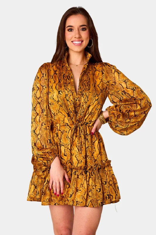 Mini dresses with fringe for a bohemian styleGrace Long Sleeve Short Dress - Snake Charmer