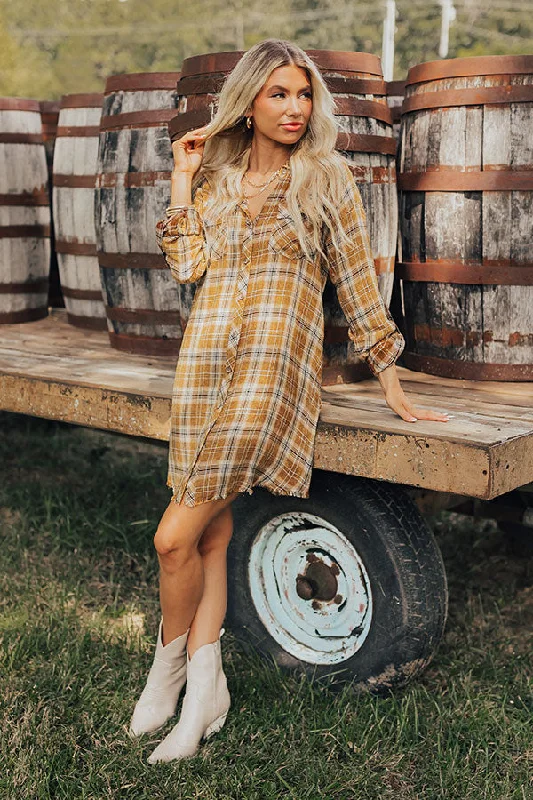 Mini dresses with V - necklines for a flattering shapeHayride Happiness Plaid Mini Dress