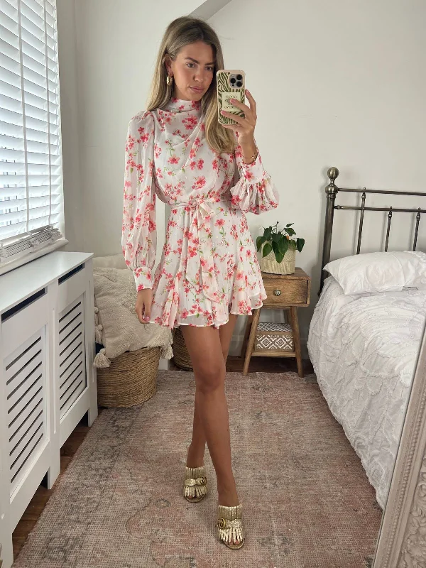 Animal print mini dresses for a bold statementHolly Godet Skirt Mini Dress / White Floral