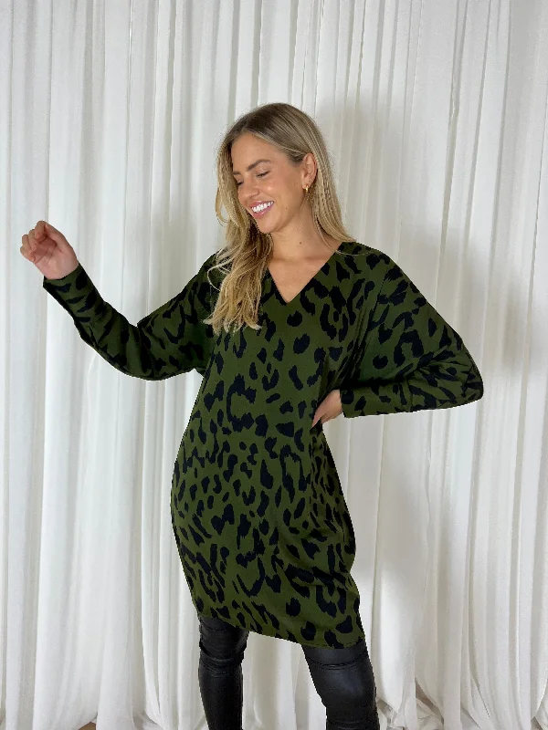 Mini dresses with keyhole necklinesJayla V Neck dress / Khaki