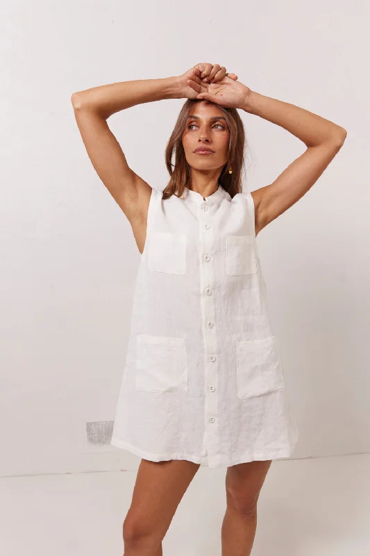 Velvet mini dresses for autumn weddingsJean Linen Mini Dress White