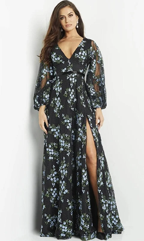 Lace - trimmed wedding guest dresses in blush pinkJovani 09446 - Floral Print Maxi Evening Dress Lace - trimmed wedding guest dresses in blush pinkJovani 09446 - Floral Print Maxi Evening Dress