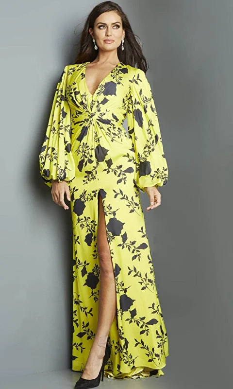 Sleeveless wedding guest dresses with pleated bodicesJovani 09453 - Satin Floral Long Evening Dress Sleeveless wedding guest dresses with pleated bodicesJovani 09453 - Satin Floral Long Evening Dress