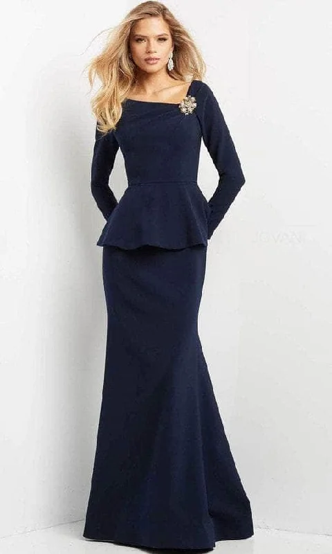 Wedding guest dresses with cold - shoulder designs and solid colorsJovani - Asymmetric Trumpet Formal Gown 07131SC