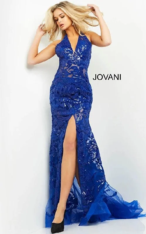 Animal - print wedding guest dresses in subtle colors for a bold statementJovani 8110 Halter Long Formal Prom Dress