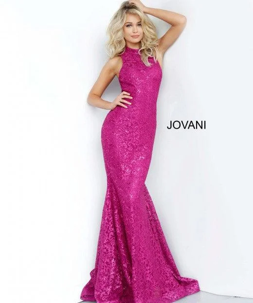 Halter - neck wedding guest dresses with beaded strapsJovani 3559 Prom Long Formal Fitted Lace Dress
