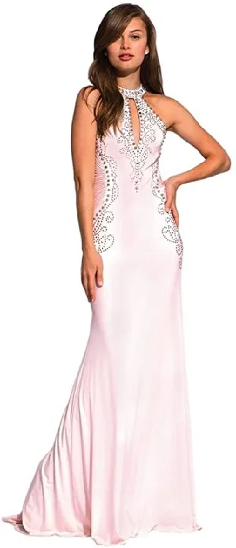 Lace - and - tulle wedding guest dresses with sweetheart necklinesJovani 89892 Prom Long Halter Fitted Formal Dress