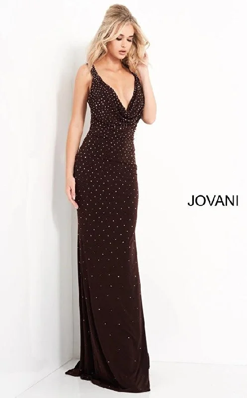 Wedding guest dresses with puff sleeves and knee - length hemsJovani 04036 Sleeveless Long Formal Prom Dress