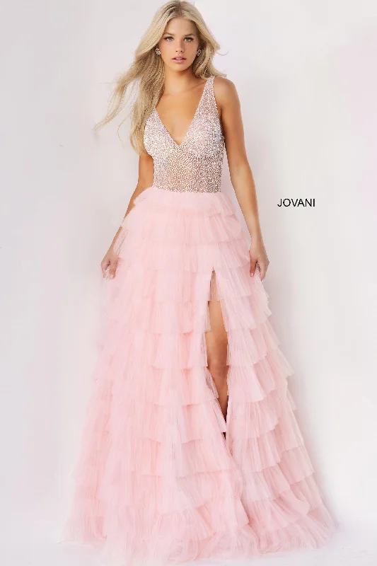 A - line cocktail wedding guest dresses in pastel colorsJovani 07235 Sleeveless Long Prom Gown