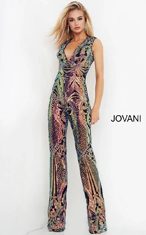 Wedding guest dresses with keyhole backs and flowing fabricsJovani 02469 Formal Sleeveless Sequins Prom Jumpsuit