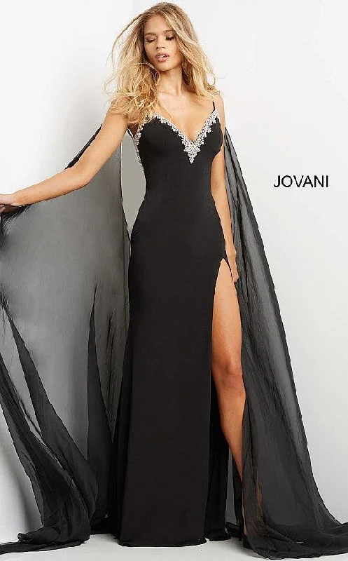 Wedding guest dresses with cold - shoulder ruffled sleeves and knee - length hemsJovani 08022 Spaghetti Strap Long Formal Prom Dress Wedding guest dresses with cold - shoulder ruffled sleeves and knee - length hemsJovani 08022 Spaghetti Strap Long Formal Prom Dress