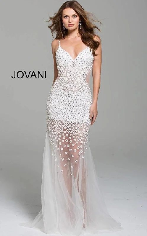 Lace - and - tulle wedding guest dresses with sweetheart necklinesJovani 60695 Spaghetti Strap Long Prom Gown