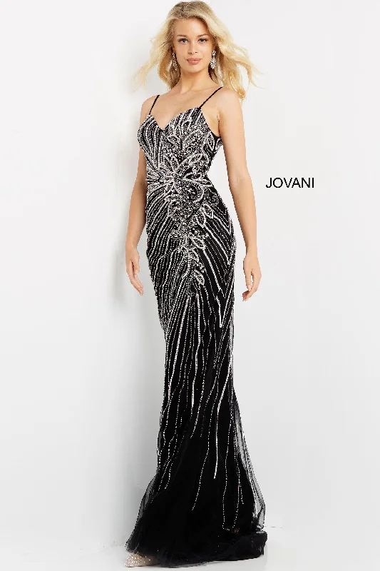 Wedding guest dresses with tiered skirts for a feminine lookJovani 06326 Spaghetti Strap Long Evening Dress
