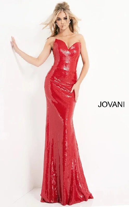 Lace - trimmed wedding guest dresses in blush pinkJovani 03523 Strapless Long Formal Prom Gown