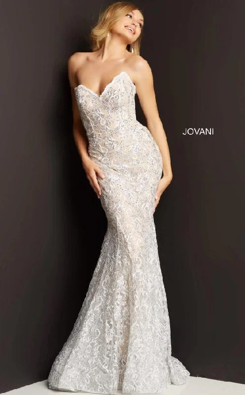 Lace - and - tulle wedding guest dresses with sweetheart necklinesJovani 08215 Strapless Long Mermaid Prom Gown